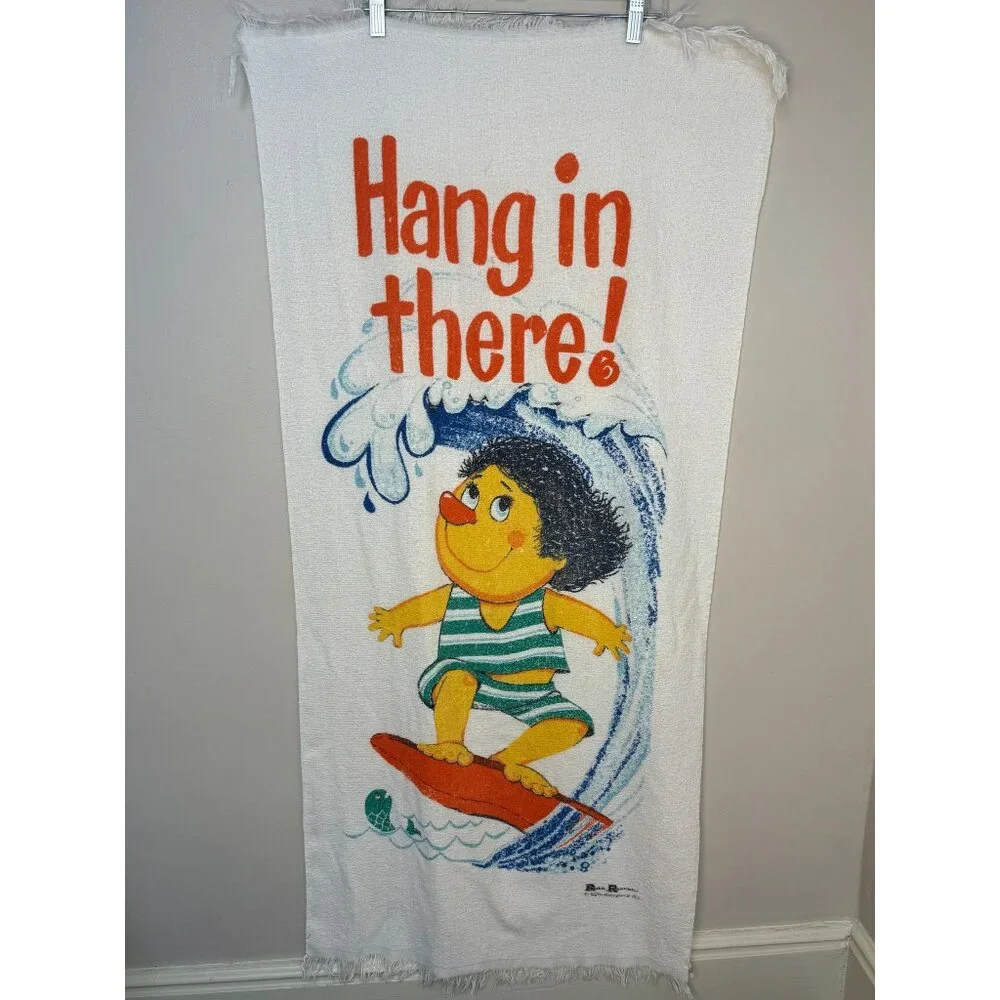 Vintage 1960s/70s Kitsch Novelty Surfer Beach Towel, Pool, Hang In There, Cannon